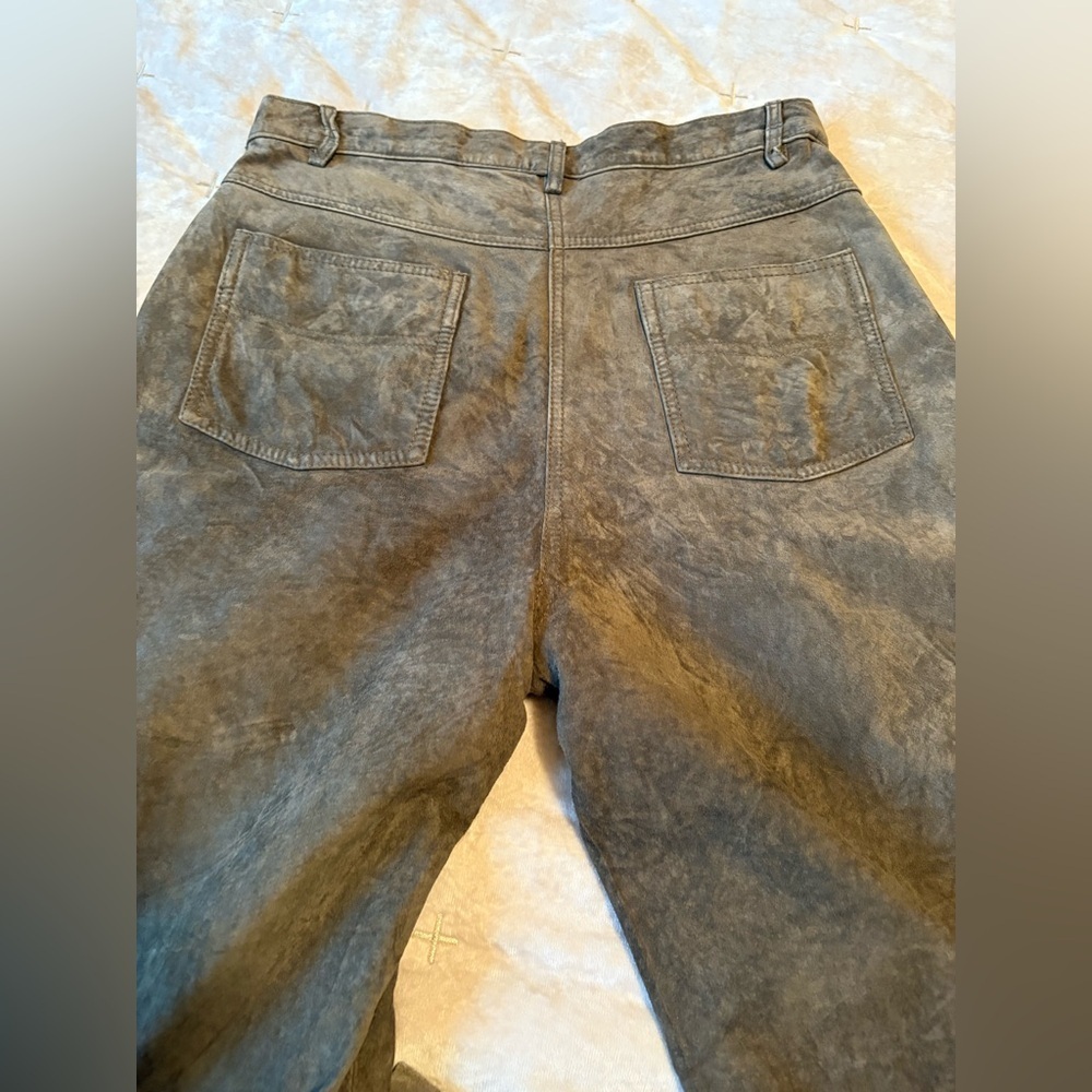 Green Suede Leather Pants High Waisted Soft Lined Womens Sz 8 Elevated Boho - Picture 5 of 12